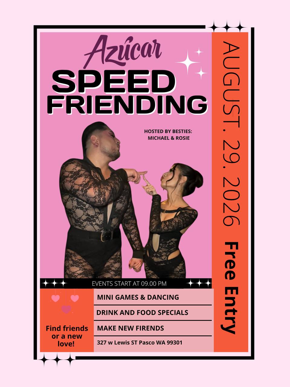 Speed Friending flyer — Azúcar, Pasco WA