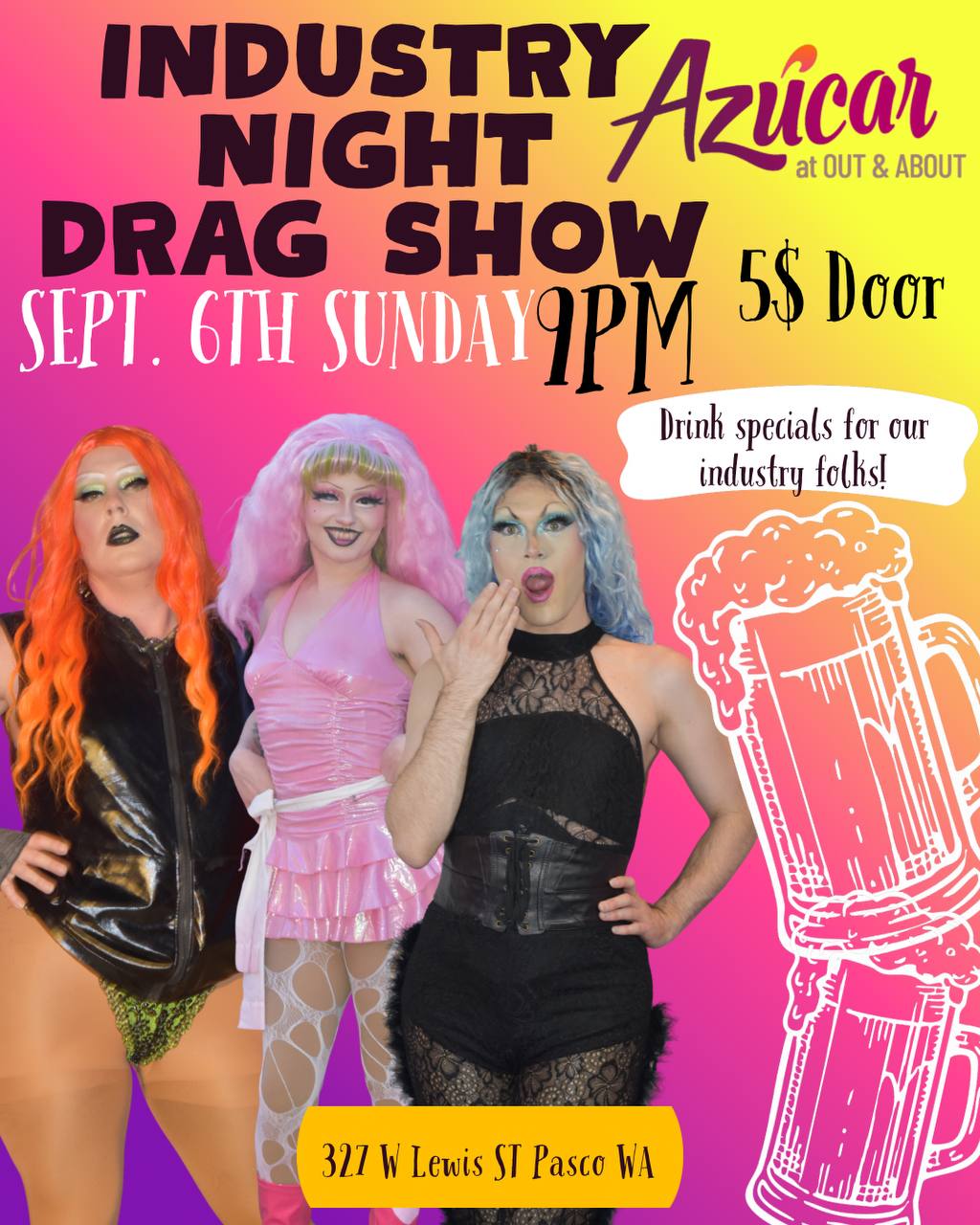 Industry Night Drag Show flyer — Azúcar, Pasco WA