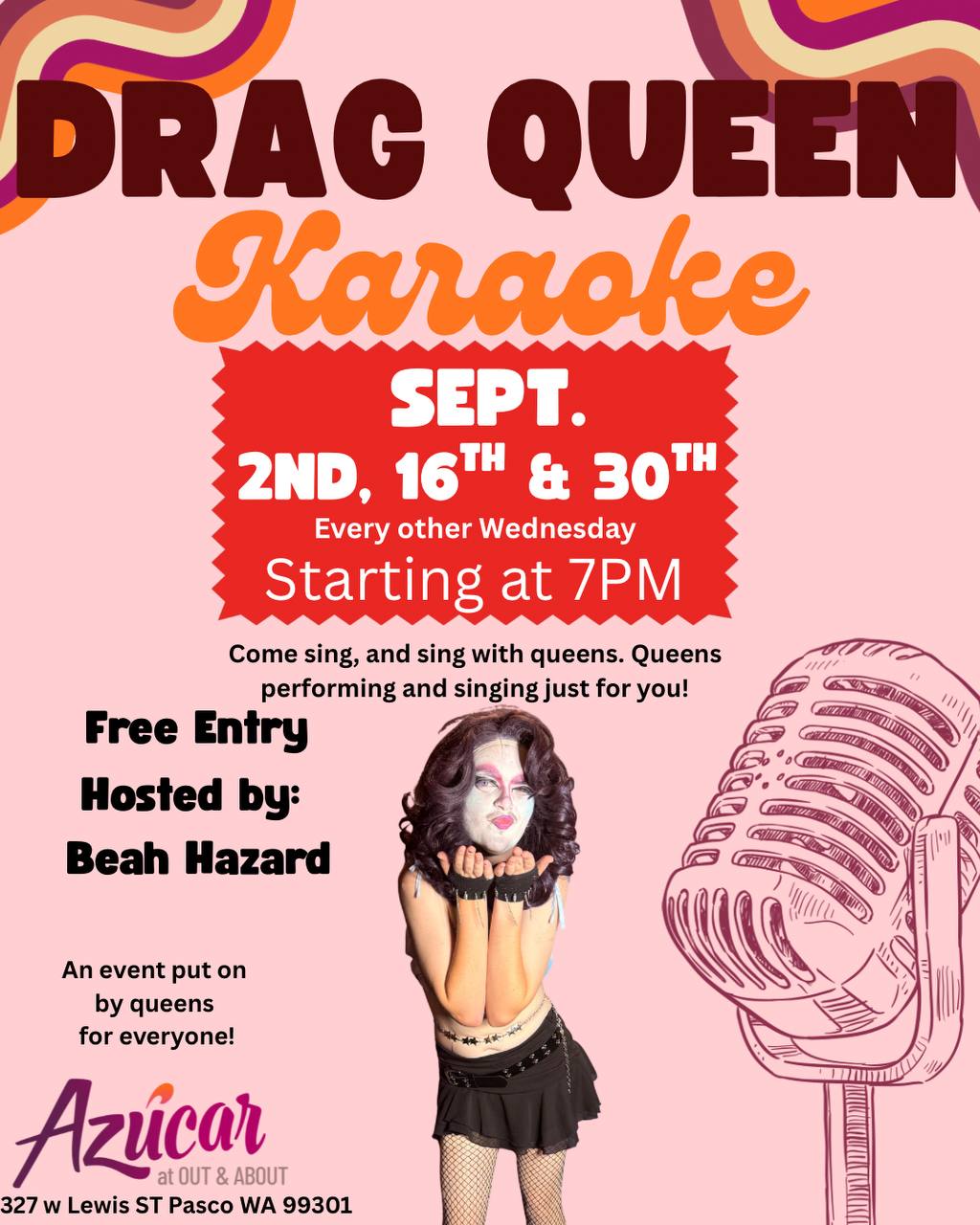 Drag queen kareoke flyer — Azúcar, Pasco WA