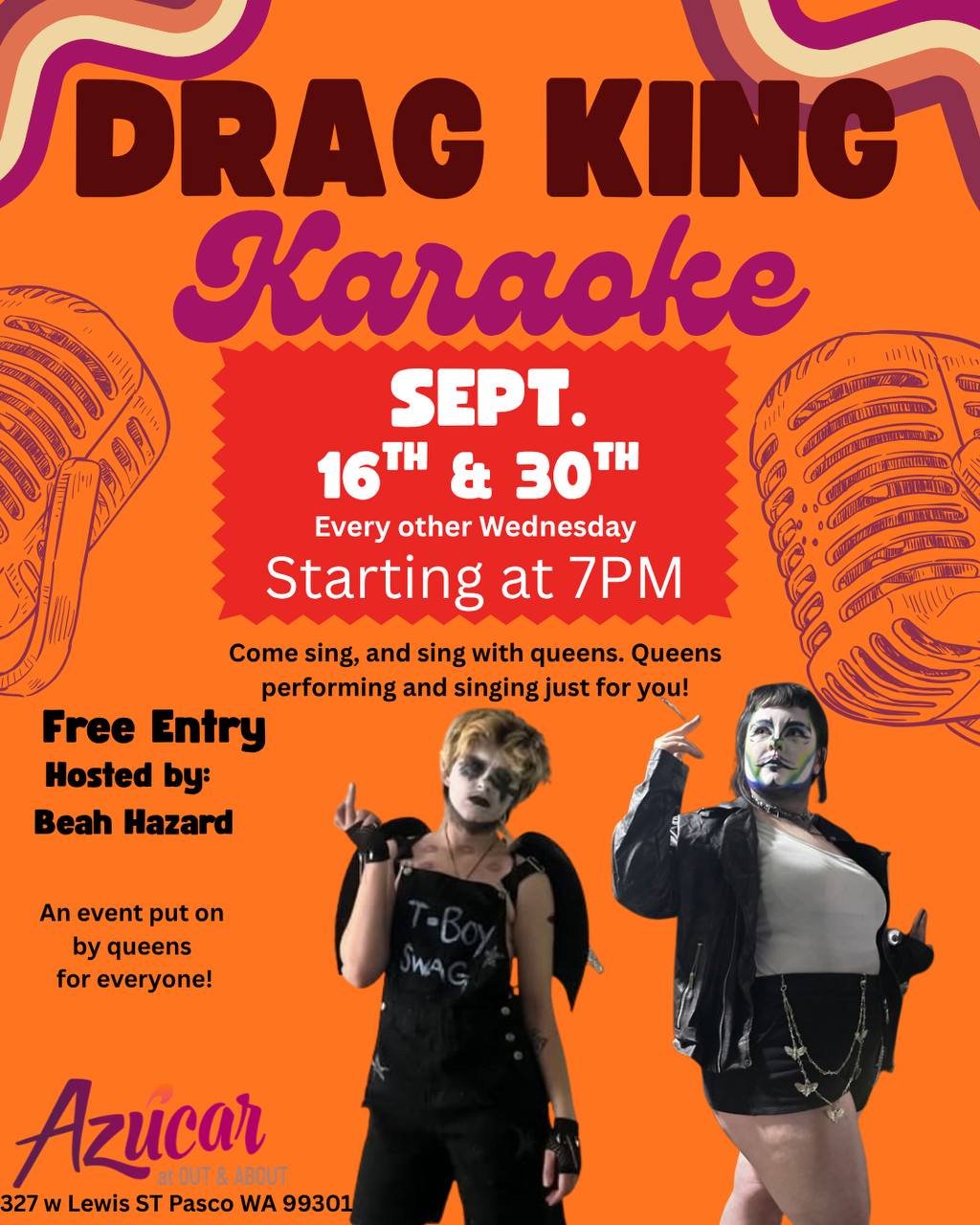 Drag King Kareoke flyer — Azúcar, Pasco WA