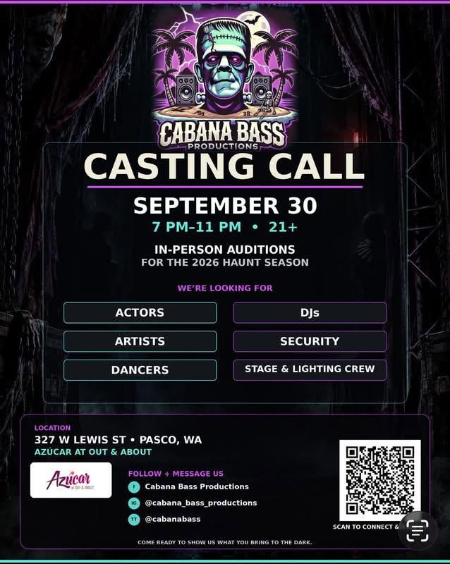 Cabana Bass - Casting Call flyer — Azúcar, Pasco WA