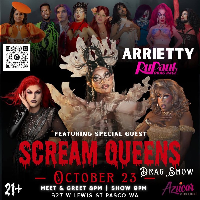 Scream Queens Drag Show flyer — Azúcar, Pasco WA