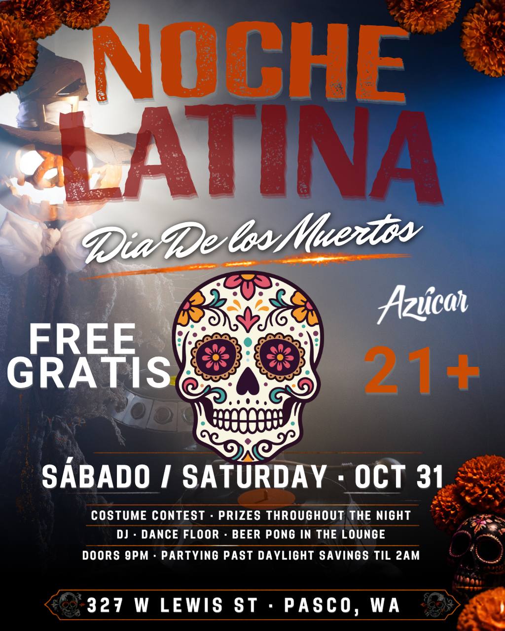 Noche Latina: Dia de los Muertos flyer — Azúcar, Pasco WA